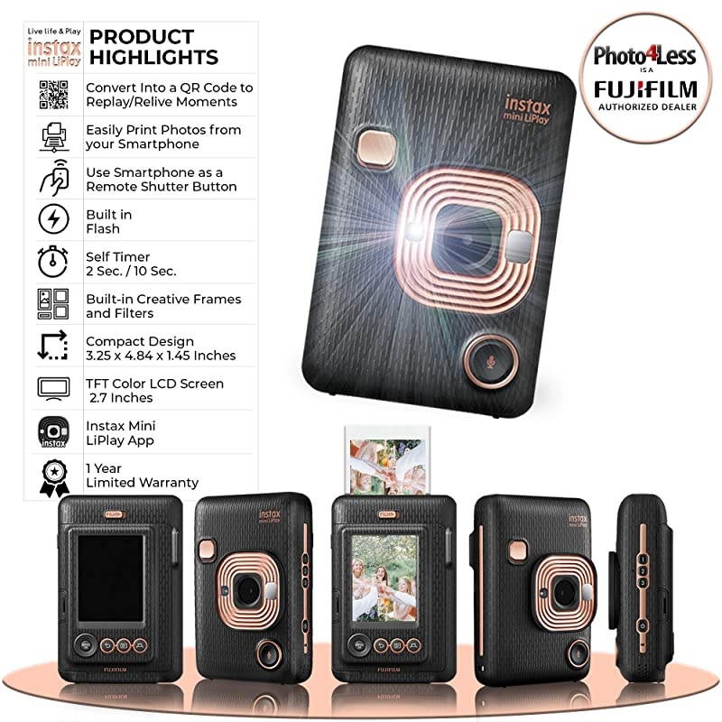 Instax Mini Liplay Beige Gold Camera +  Instax Mini Twin Pack Instant Film (16437396) 2 Pack + 32GB SD Card + Case + Cloth