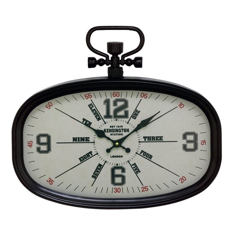 18" x 16" Vintage English Style Rounded Rectangle Metal Wall Clock with Finial Black - Olivia & May