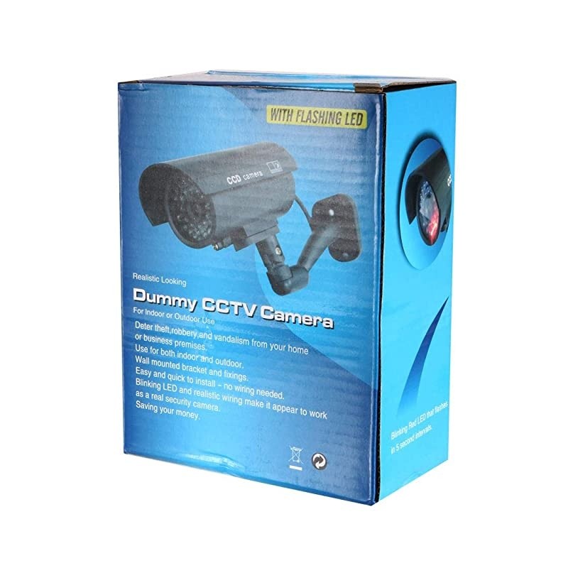 Fake Security Camera Dummy CCTV Surveillance System with Blinking Red LED Warning Alert Light, Sticker for Home Outdoor Indoor Black