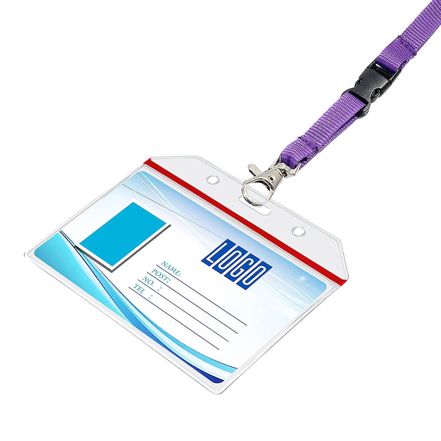 Badge Holder, 10 Pack PVC Heavy Duty Clear Name ID Card Holder With Waterproof Resealable Zip by Wisdompro - Horizontal Red