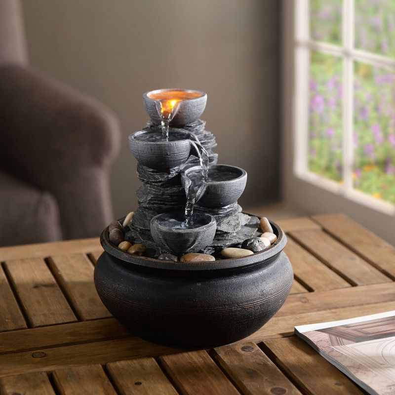 5.9" Tabletop Fountain with LED Light Gray- Peaktop