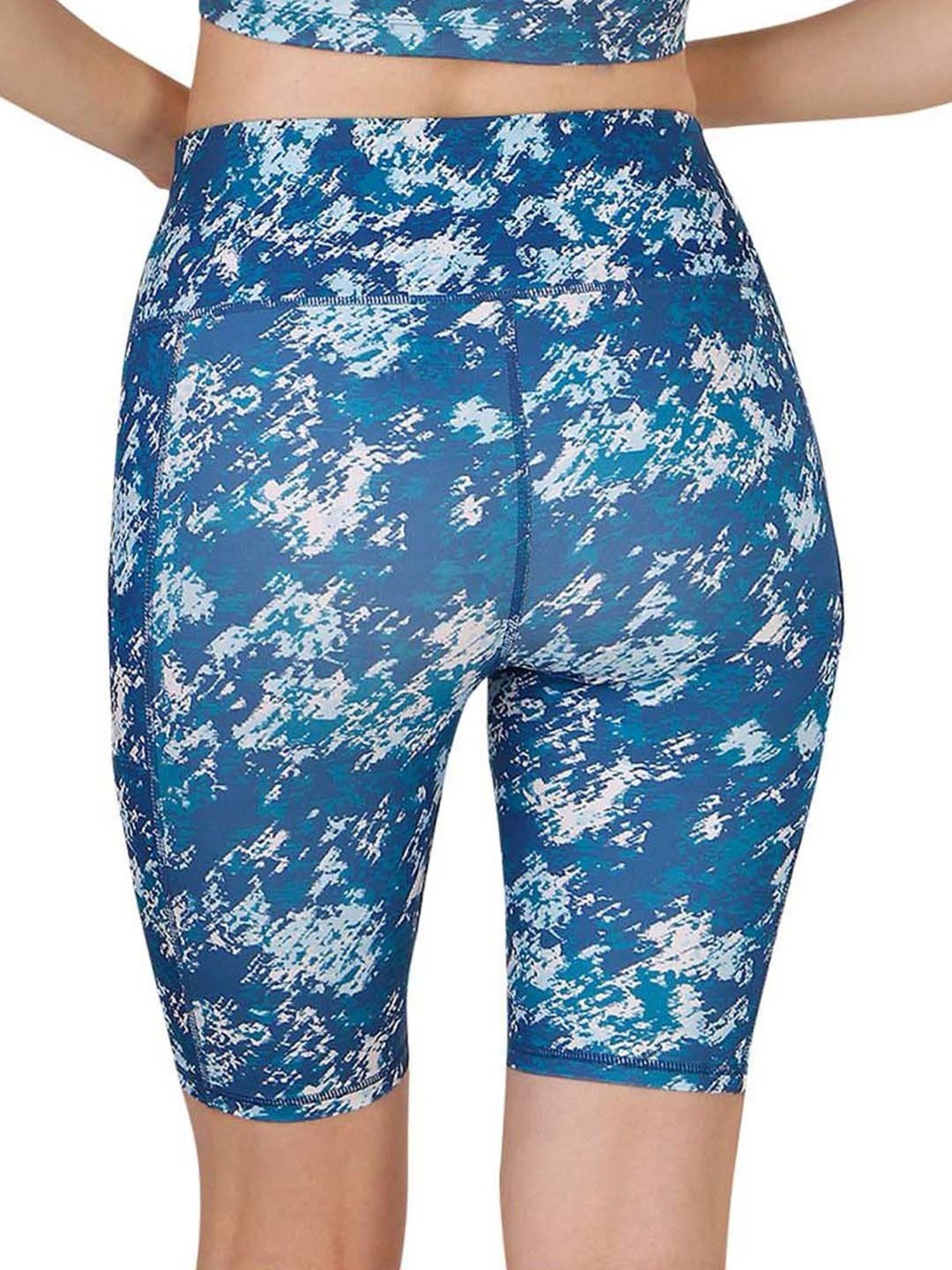 Soie Blue Printed High Rise Sports Shorts