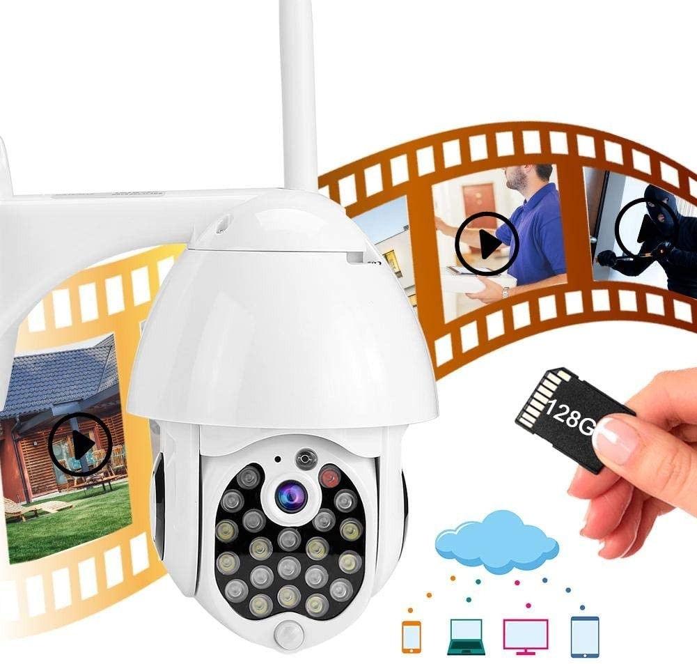 1080P Wireless WiFi PTZ Camera, CCTV Intelligent Surveillance Security Camera for Home and Outdoor, with 21 LED Night Vision, Smart Alarm, IP 66 Waterproof and Voice Intercom(US)