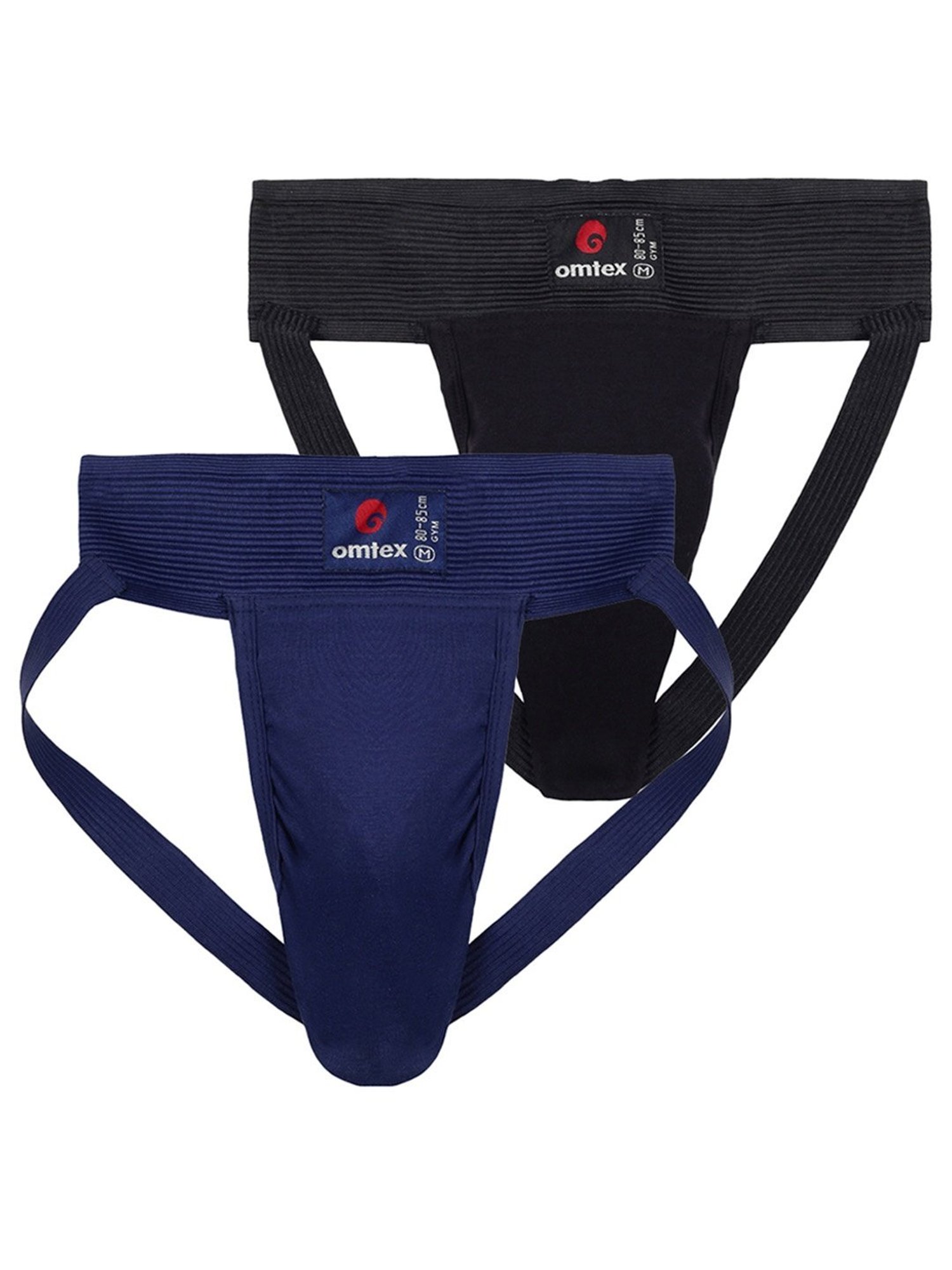Omtex Men's Athletic Gym Jockstrap Supporter Pack of 2 (Black & Navy) Size - S