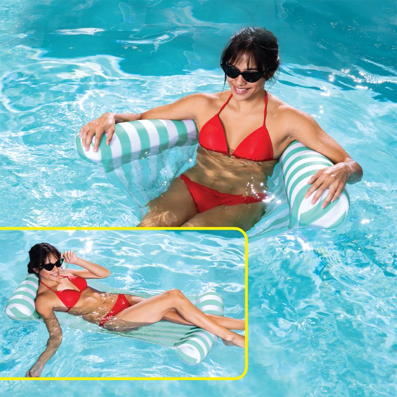 Magic Time International 91613VM Inflatable PVC Vinyl Striped Hammock Chair Pool Float, Teal and White with Double Inflatable Tubes (2 Pack)