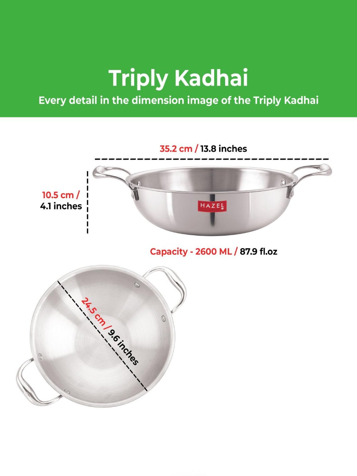 ALLO Silver Stainless Steel Induction Friendly Triply Kadhai (3 L)