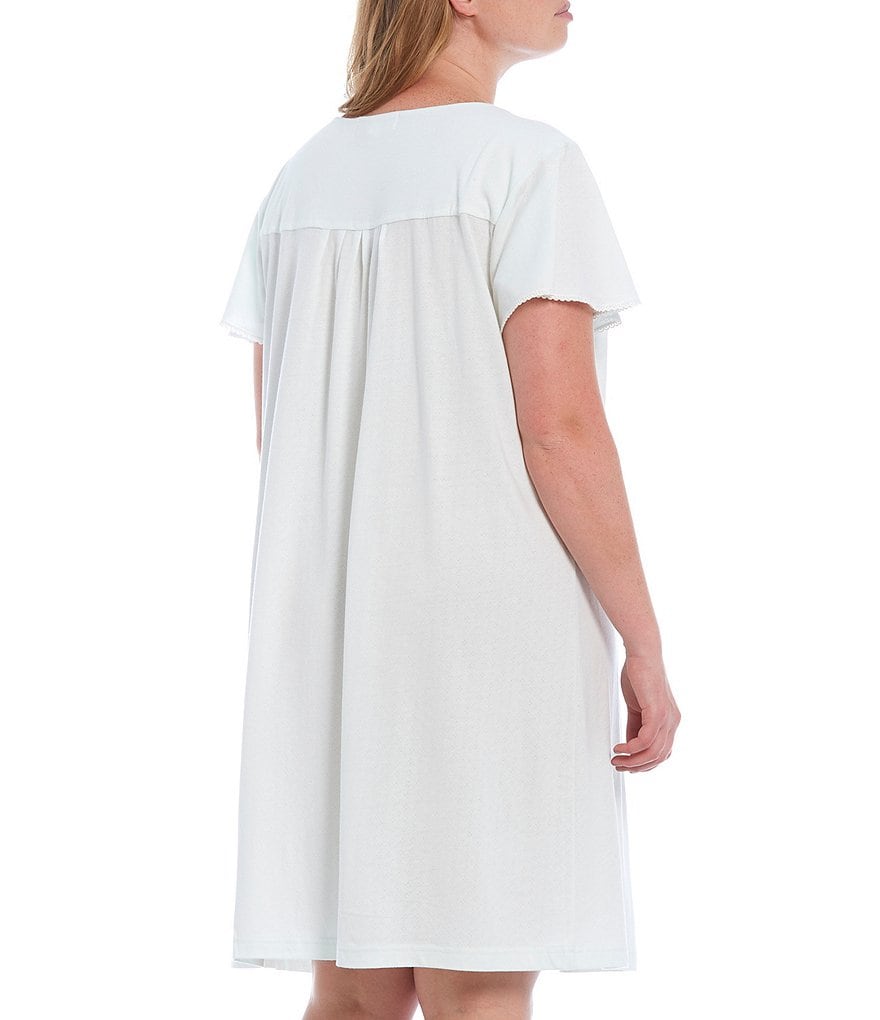 Miss Elaine Plus Solid Pointelle Knit Nightgown