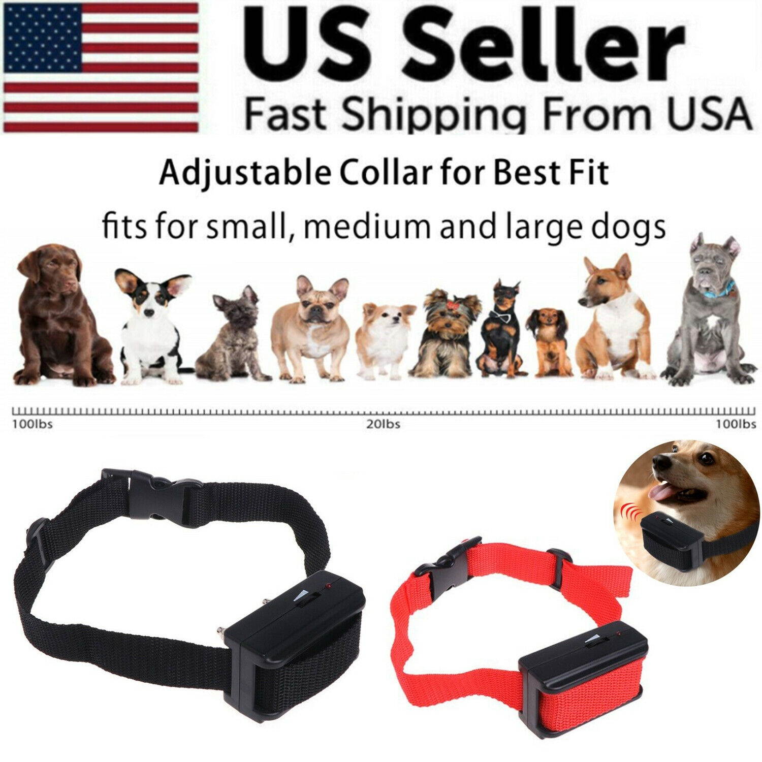 Automc Anti Bark Barking Shock Control Collar Device Small Medium Large Dog