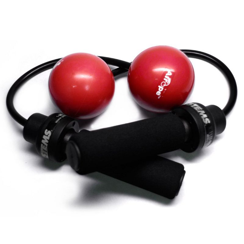 Power Systems Airope Pro Medium Resistance Compact Weighted Rubber Jump Rope Pair with Padded Grip Handles, Red