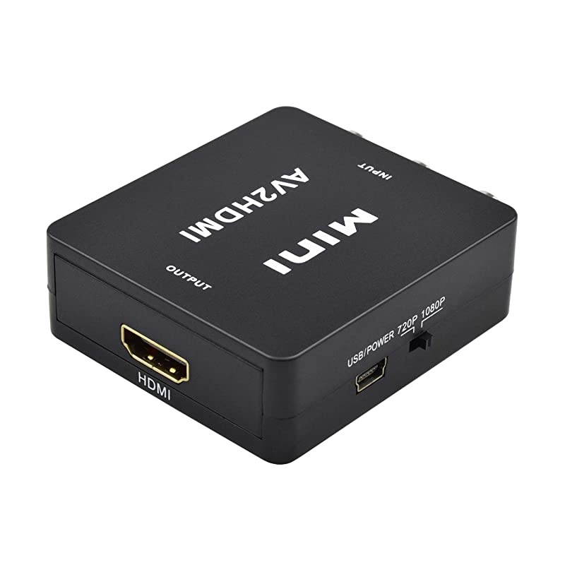 AV to HDMI tend 1080P Mini 3RCA AV CVBS Composite to HDMI Video Audio Converter Adapter Supports PALNTSC with USB Charge Cable for PC Laptop TV VHS VCR DVD
