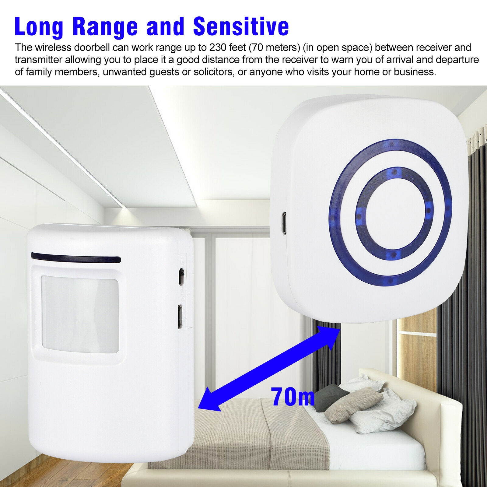 Home Wireless Doorbell Remote Control Battery Operated 58 Tune Chime Receiver