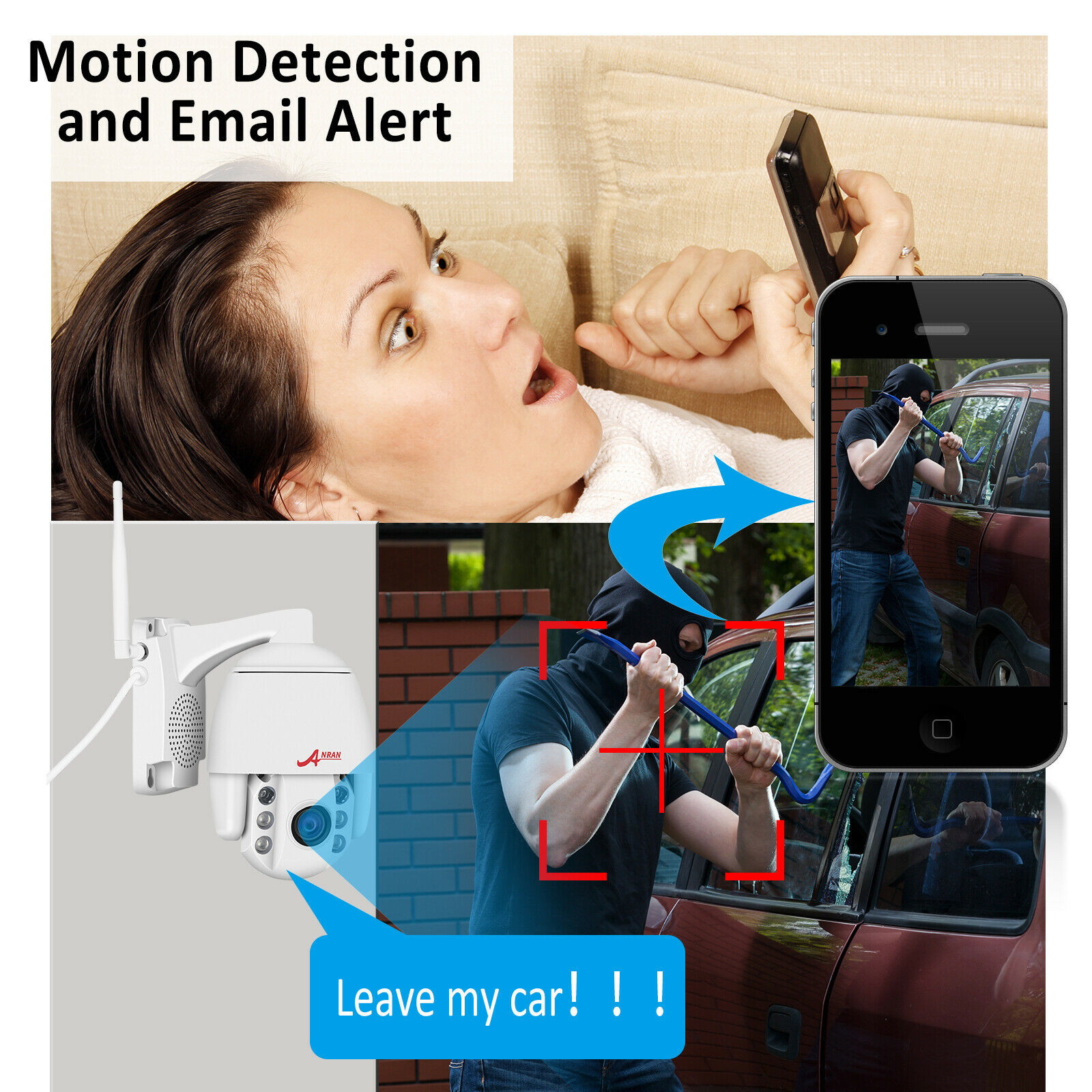 ANRAN WiFi Camera Outdoor, 1080P HD Outdoor IP Camera Wireless, Pan Tilt WiFi Camera, 2-Way Audio,  Night Vision, IP66 Waterproof, Motion Detect Email Alarm, Support Max 128GB SD Card