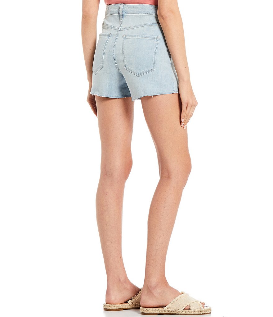 Frayed High Rise Frayed Hem Denim Shorts