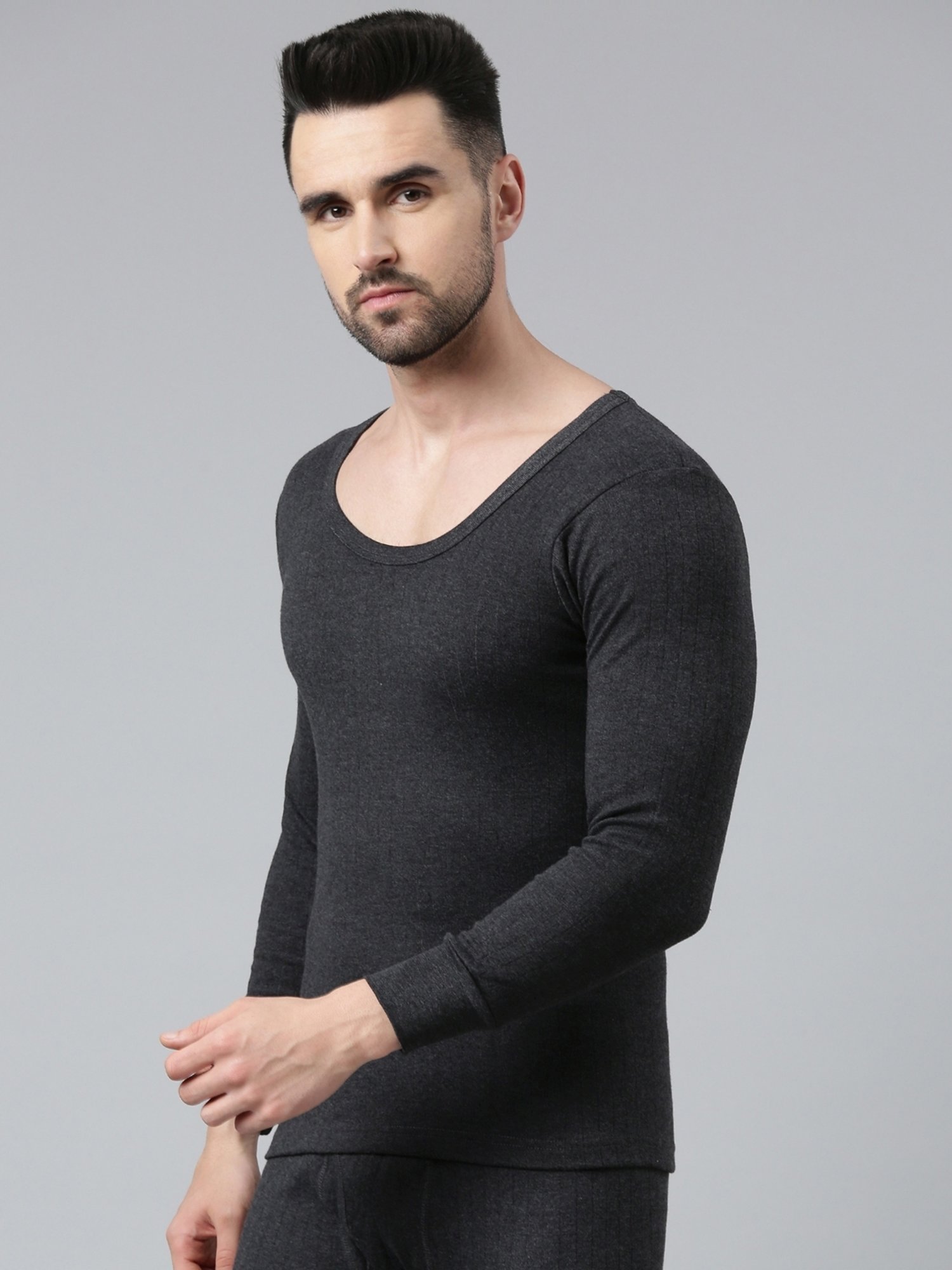 Dixcy Josh Dark Grey Melange Cotton Skinny Fit Thermal Top