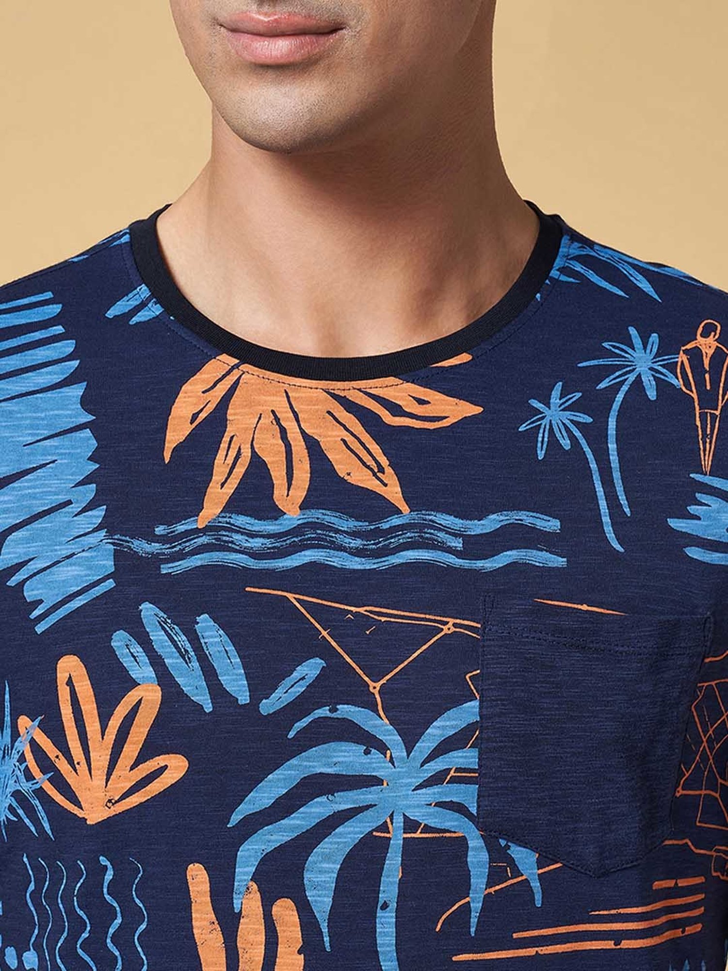 Urban Ranger by Pantaloons Navy Slim Fit Printed Crew T-Shirt