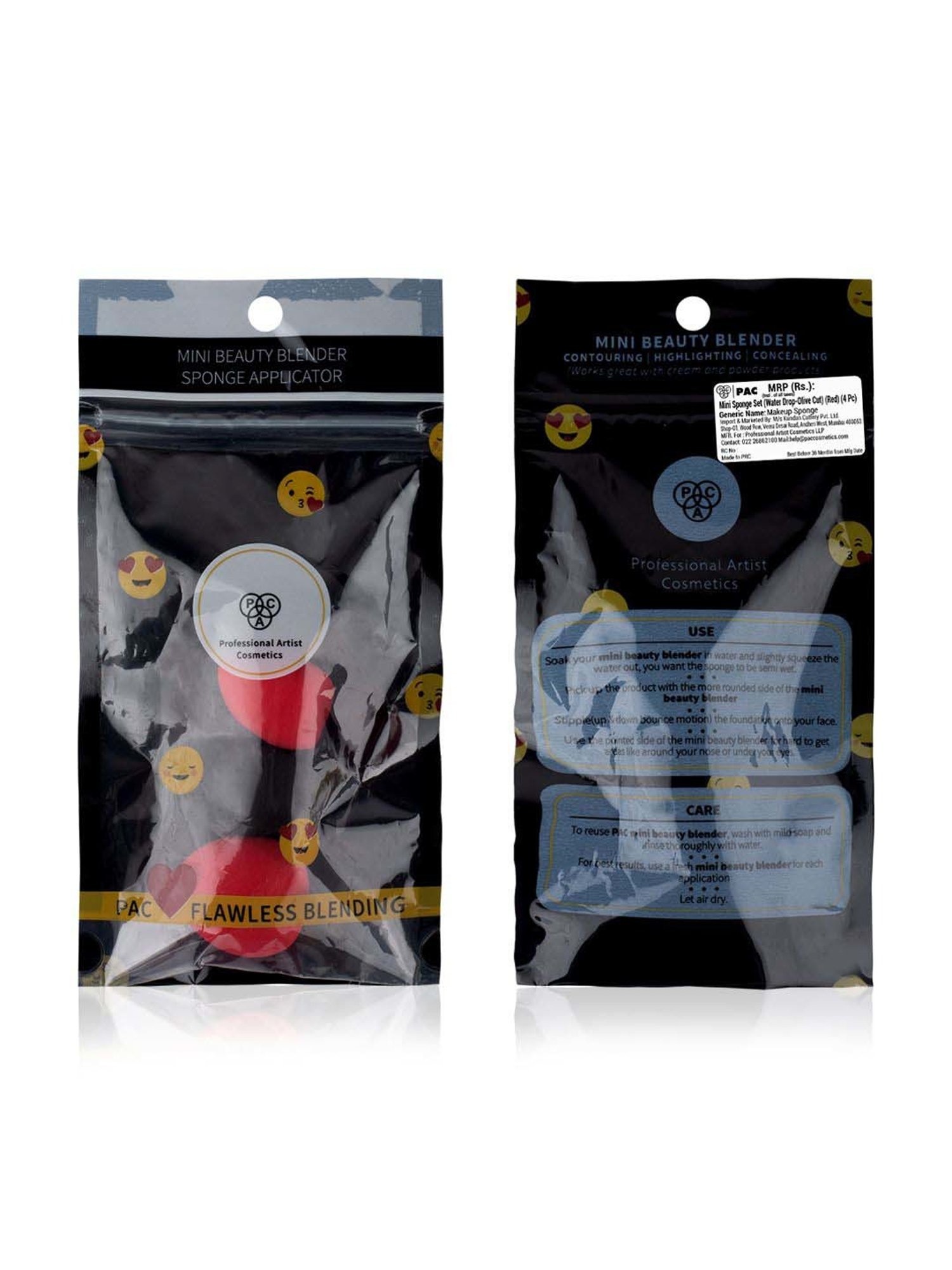 PAC Mini Sponge Set Water Drop, Egg, Olive Cut Red & Black - 4 Pcs