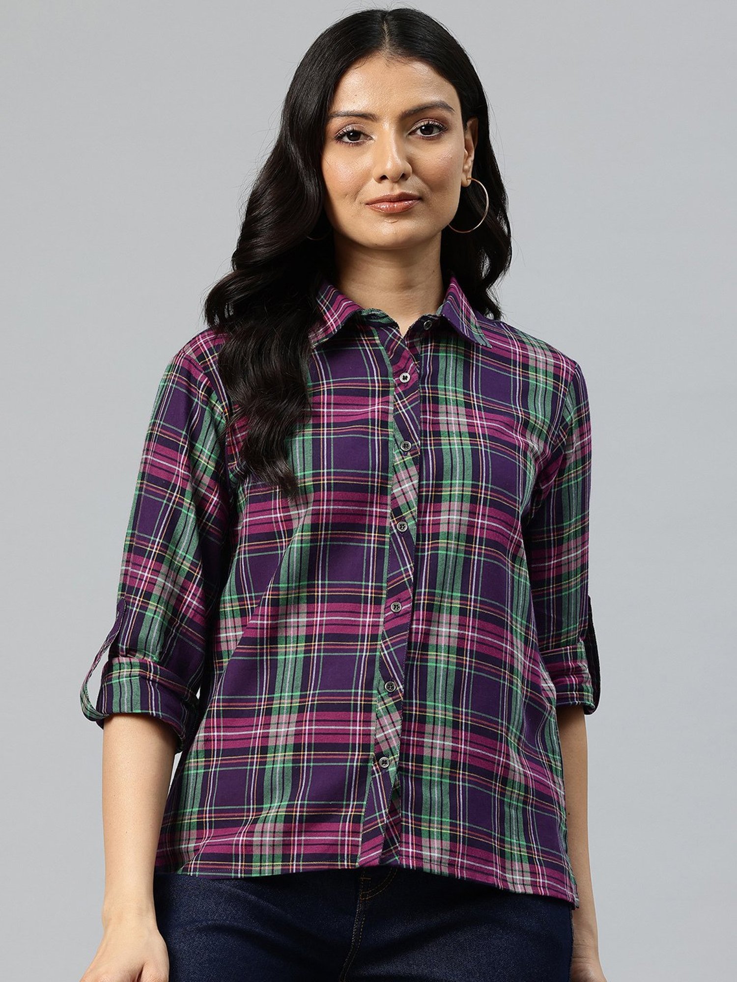One Femme Purple Check Shirt