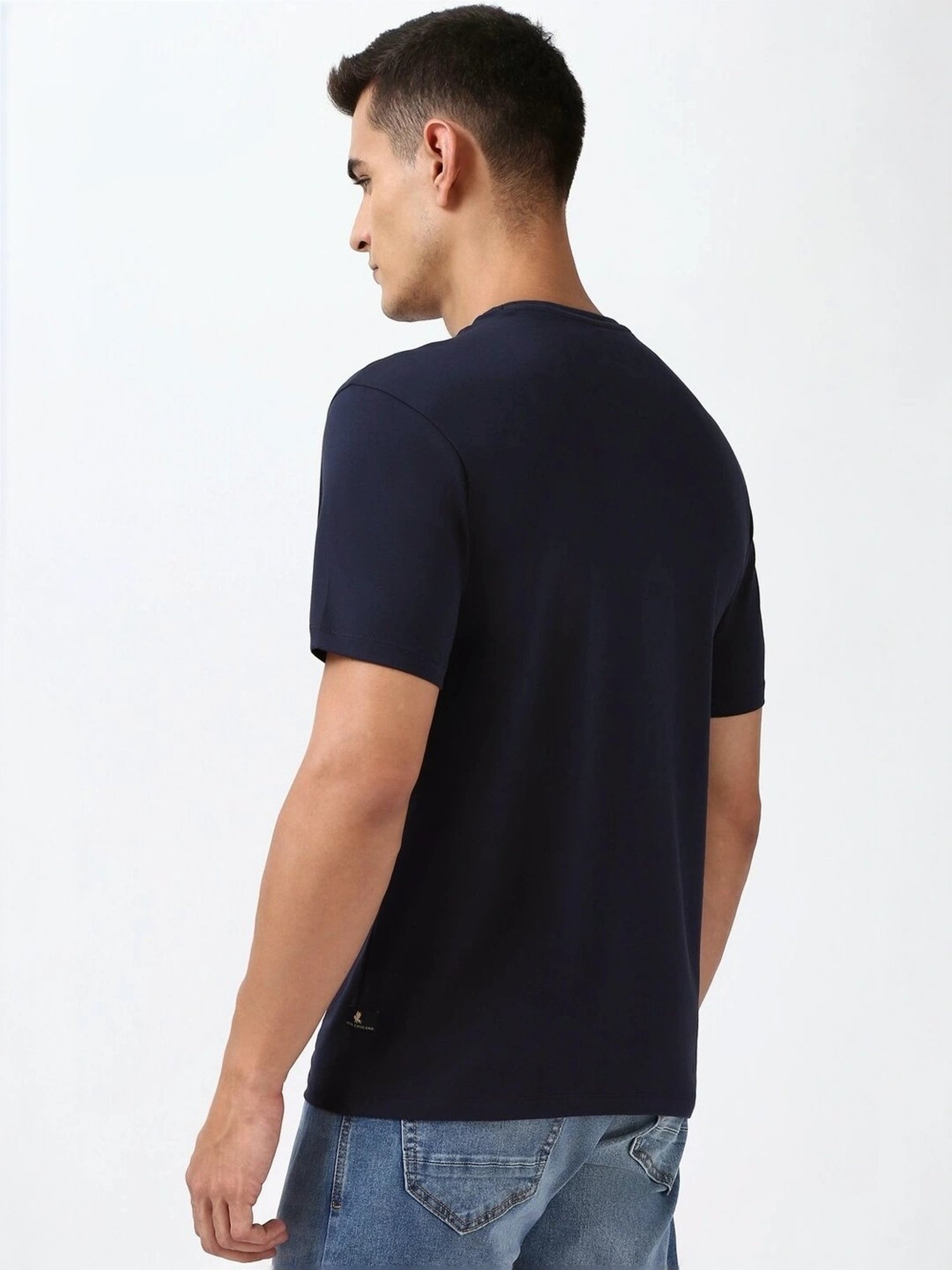 Peter England Navy Regular Fit Embroidered T-Shirt