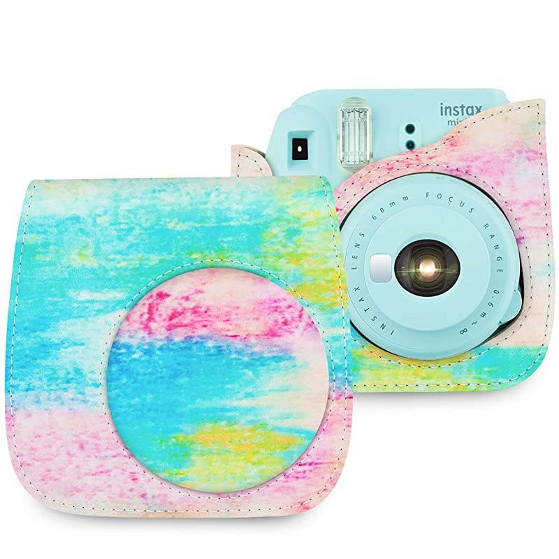 Protective Case Bag Purse Compatible with Mini 9 Mini 8 Mini 8+ Camera, Green Blue Flower