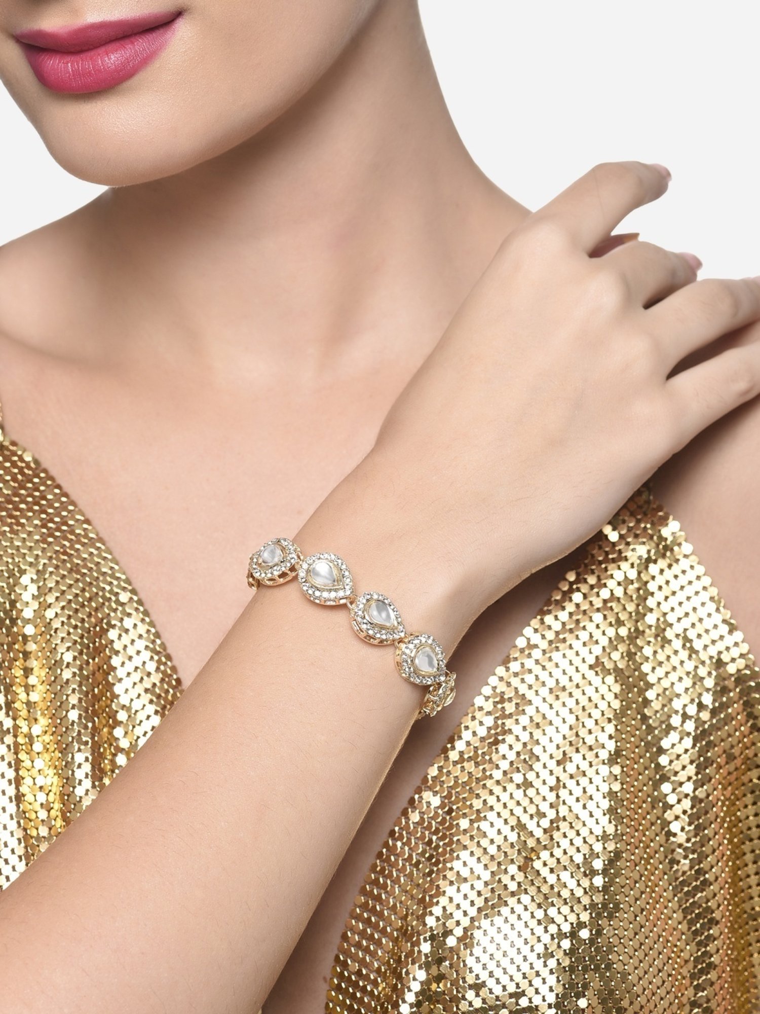 Zaveri Pearls Gold Tone Dazzling Kundan & Austrian Diamond Ethnic Bracelet-ZPFK16498