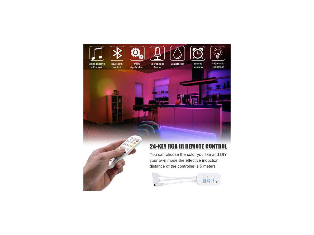 5M LED Strip Lights RGB Strips Tape Light 150 LEDs SMD5050 Waterproof Music Sync Color Changing + Bluetooth Controller + 24Key Remote Control Decoration for Home TV Party