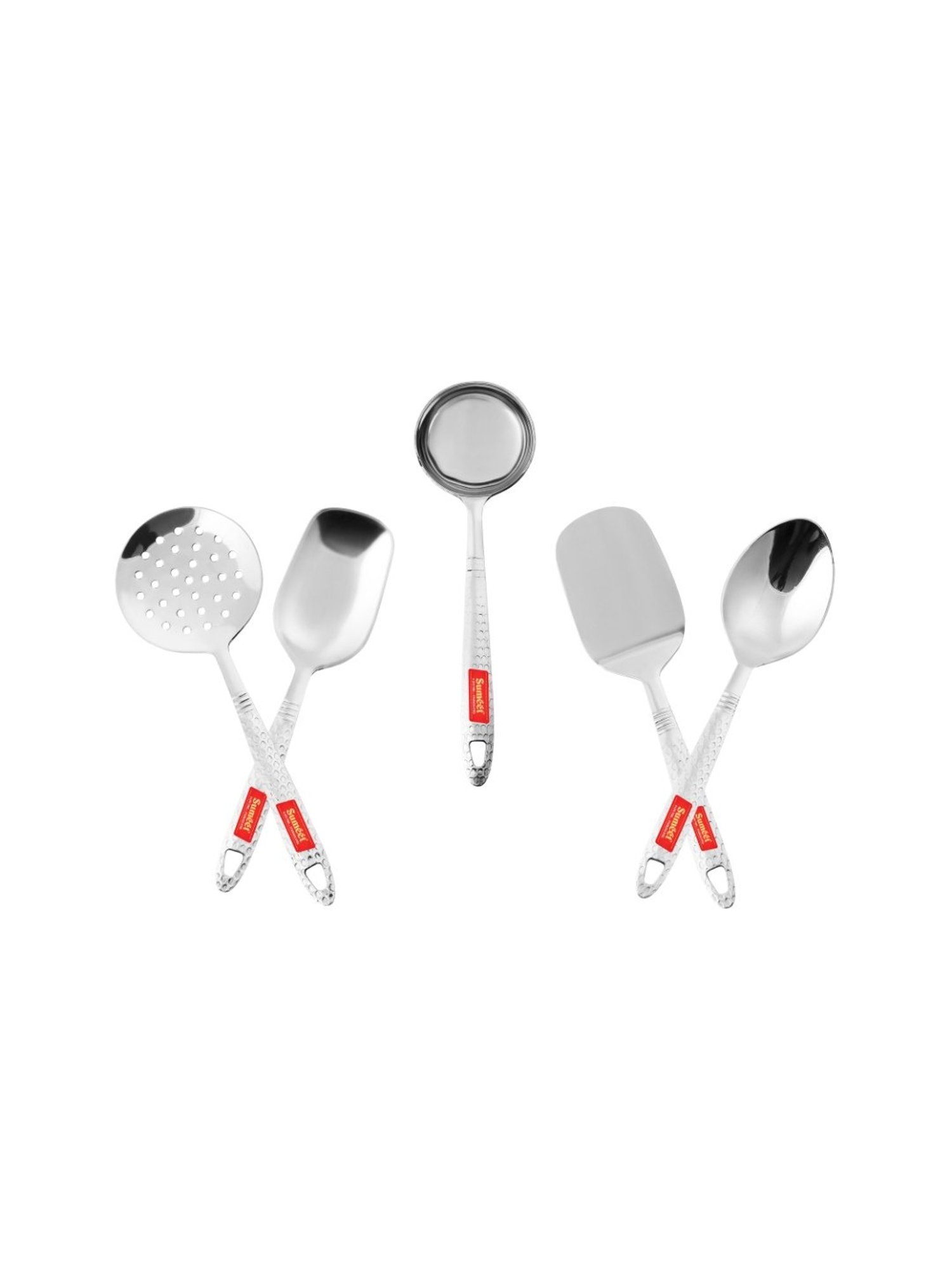Sumeet S.S.Small Serving&Cooking Spoon Set-5pc(1Turner,1Serving Spoon,1Skimmer,1Basting Spoon,1Ladle