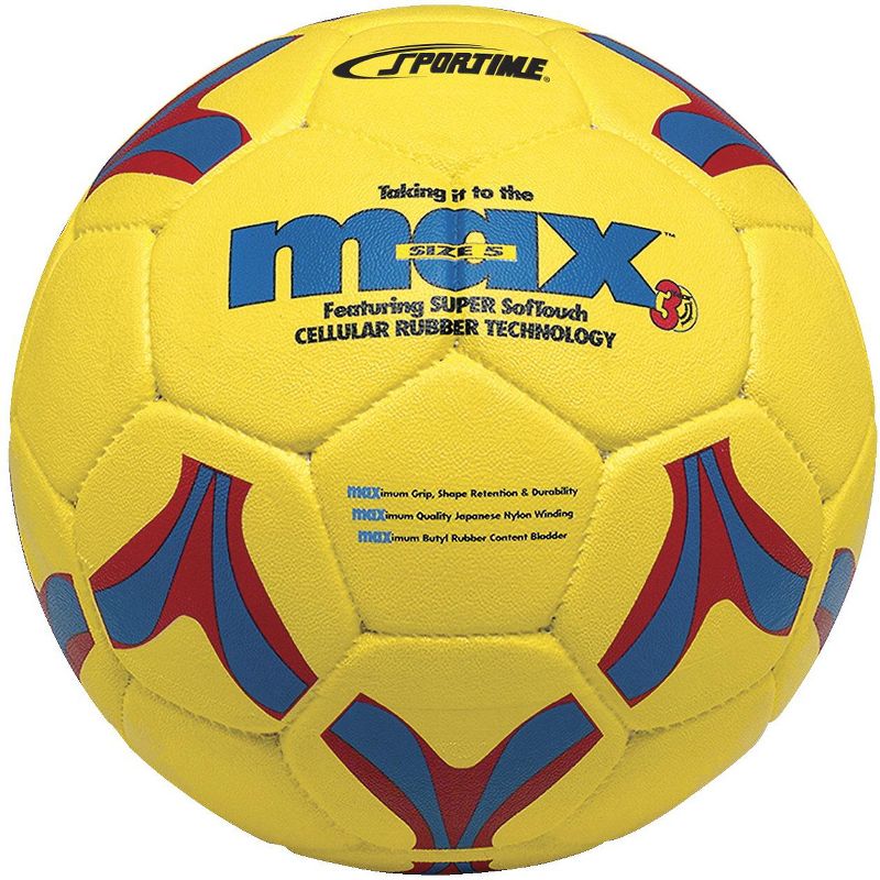 SportimeMax Size 4 ProRubber Soccer Ball, Yellow with Red-and-Blue Linear Design