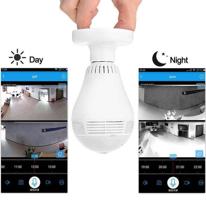 360 Degree Panoramic 960P Hidden WiFi Camera Light Bulb Mini Security IP Camera