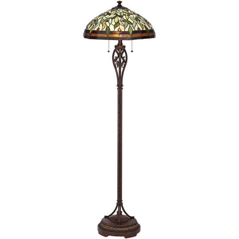 Robert Louis Tiffany Traditional Floor Lamp Bronze Tiffany Style Leaf Pattern Stained Glass Shade for Living Room Reading Bedroom