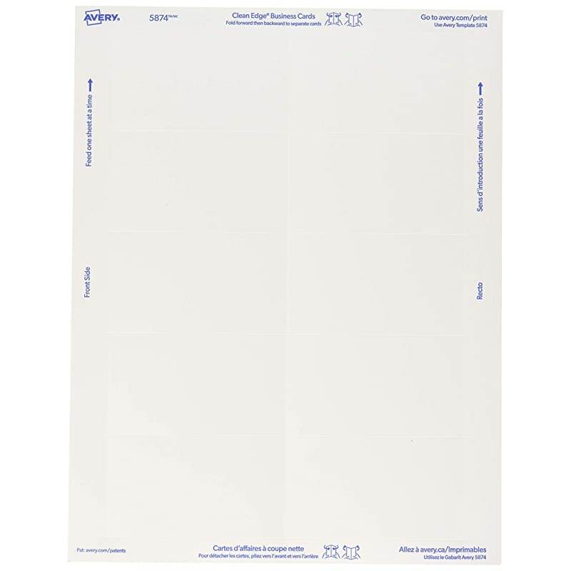 Printable Business Cards Laser Printers 1000 Cards 2 x 35 Clean Edge 5874 White