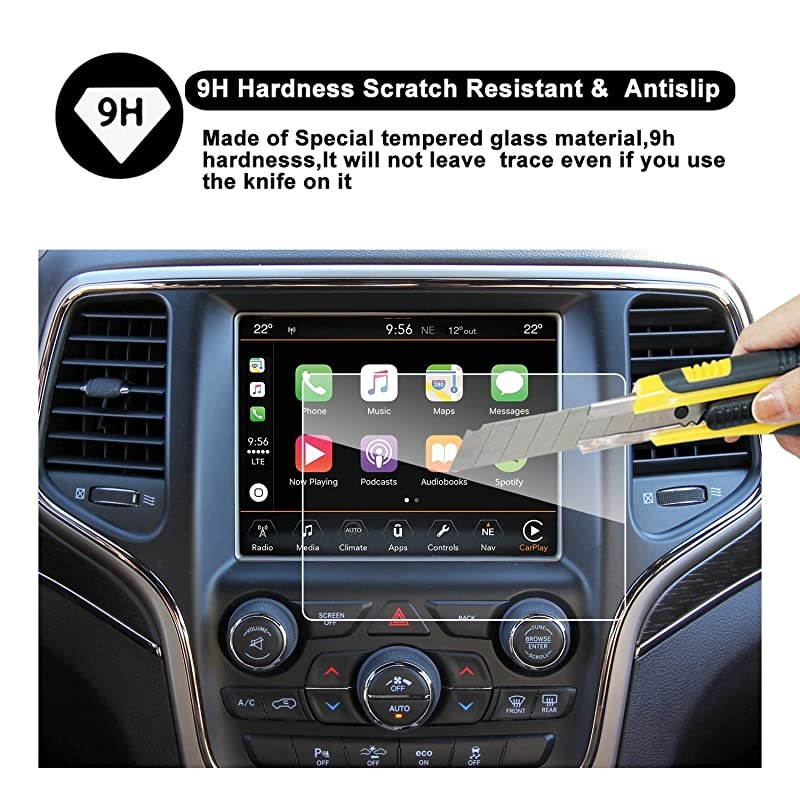 Grand Cherokee Uconnect Touch Screen Car Display Navigation Screen Protector, RUIYA HD Clear TEMPERED GLASS Car In-Dash Screen Protective Film (8.4-Inch)