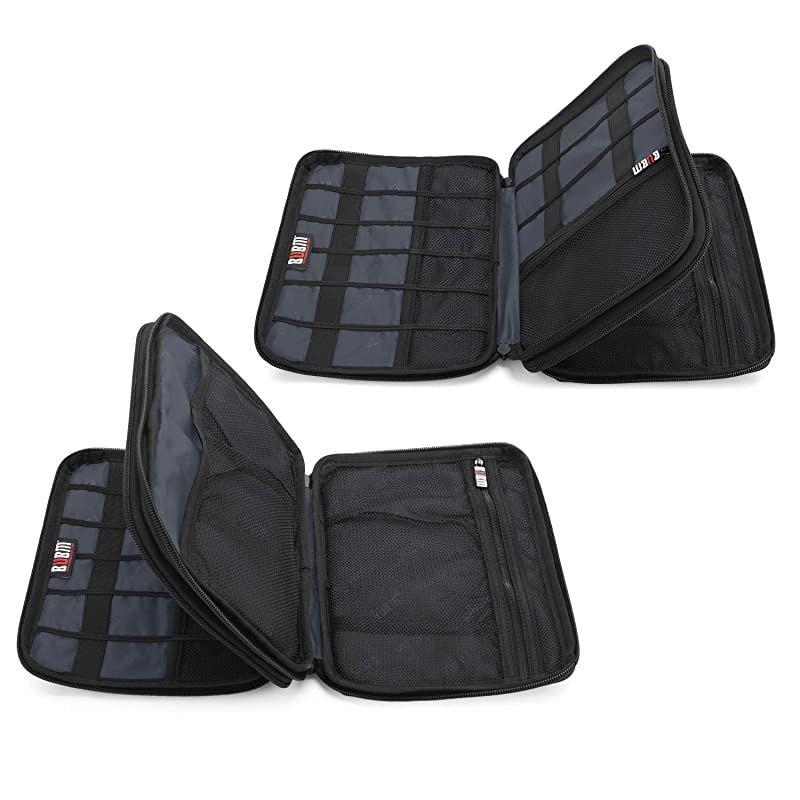 Double Layer Electronic Accessories Organizer Travel Gear Bag for Cables USB Flash Drive Plug and More Perfect Size Fits for iPad Mini Medium Gray