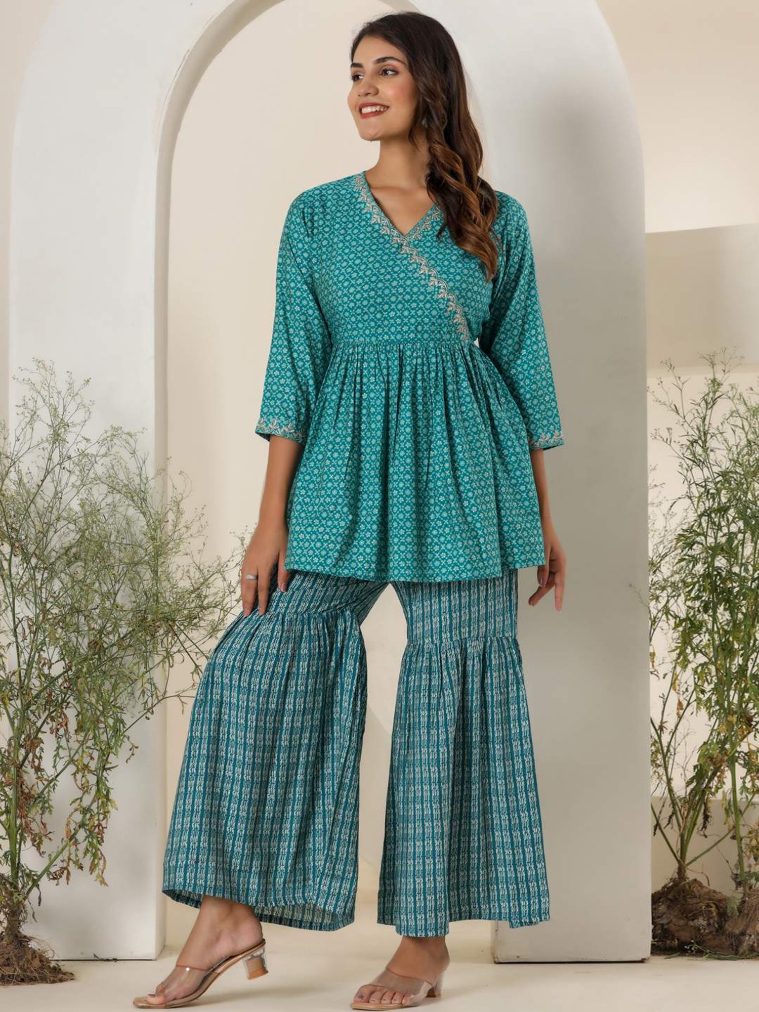 READIPRINT FASHIONS Blue Printed Kurti Sharara Set