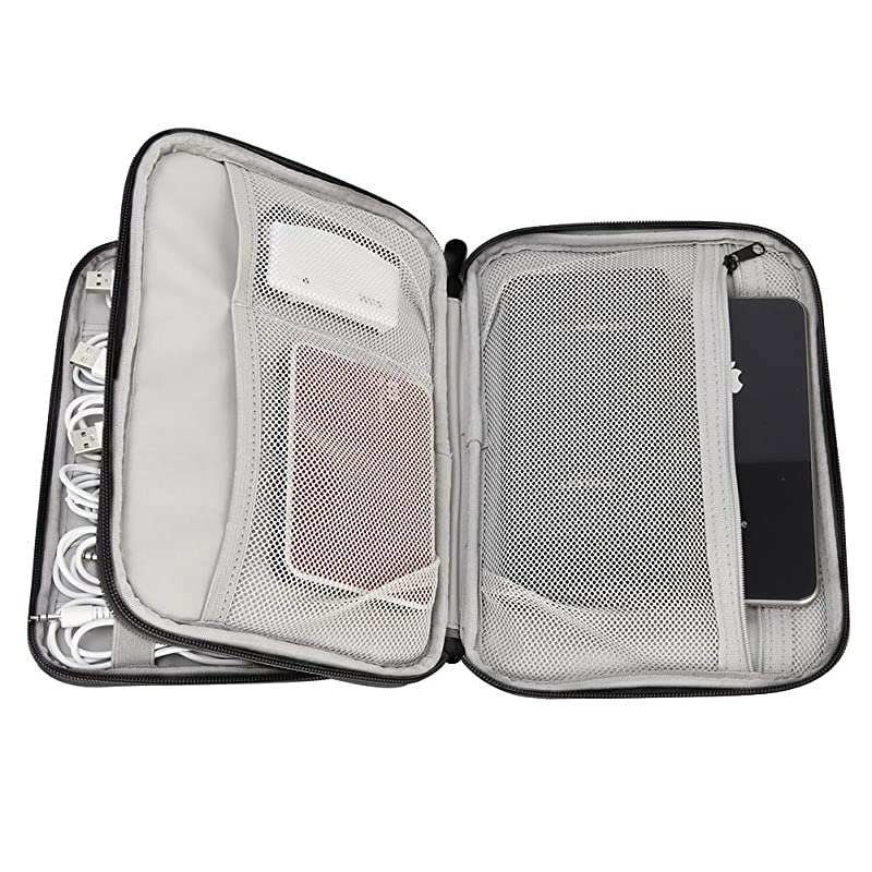 Organizer 2 Layer Electronic Accessories Organizer Travel Storage Bag for Charging Cable phone Power Bank Mini Tablet Up to 79 Make up Organizer Bag for Traveling Black