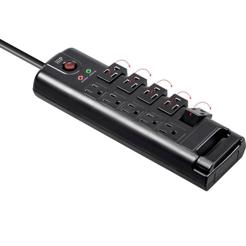 Monoprice 10 Outlet Rotating Surge Protector Power Block / Strip - 8 Feet - Black | 2880 Joules, Heavy Duty Cord
