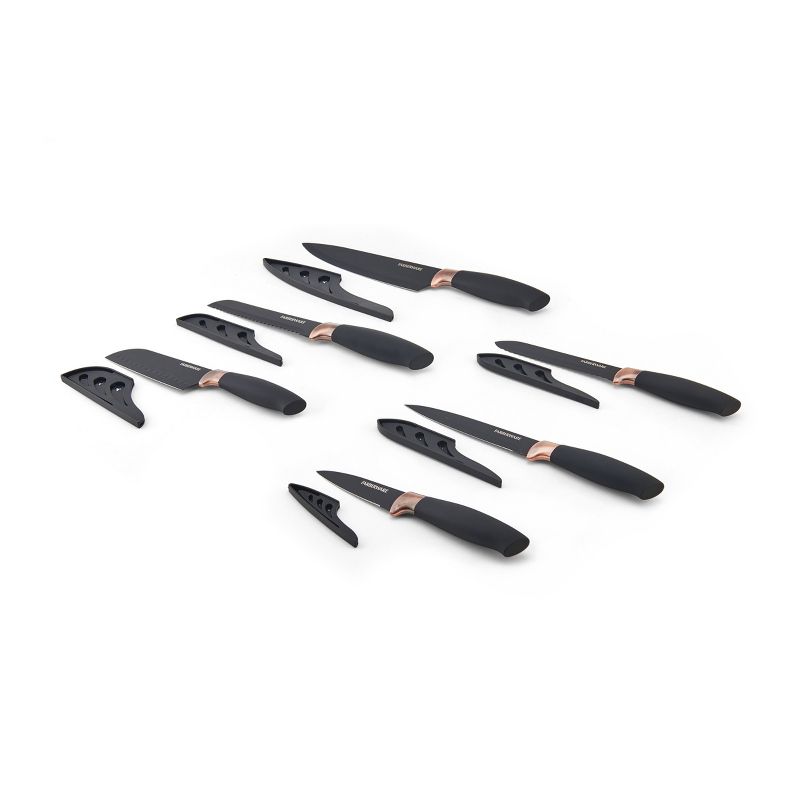 Farberware 12 Piece Soft Grip Knife Set; Black and Copper