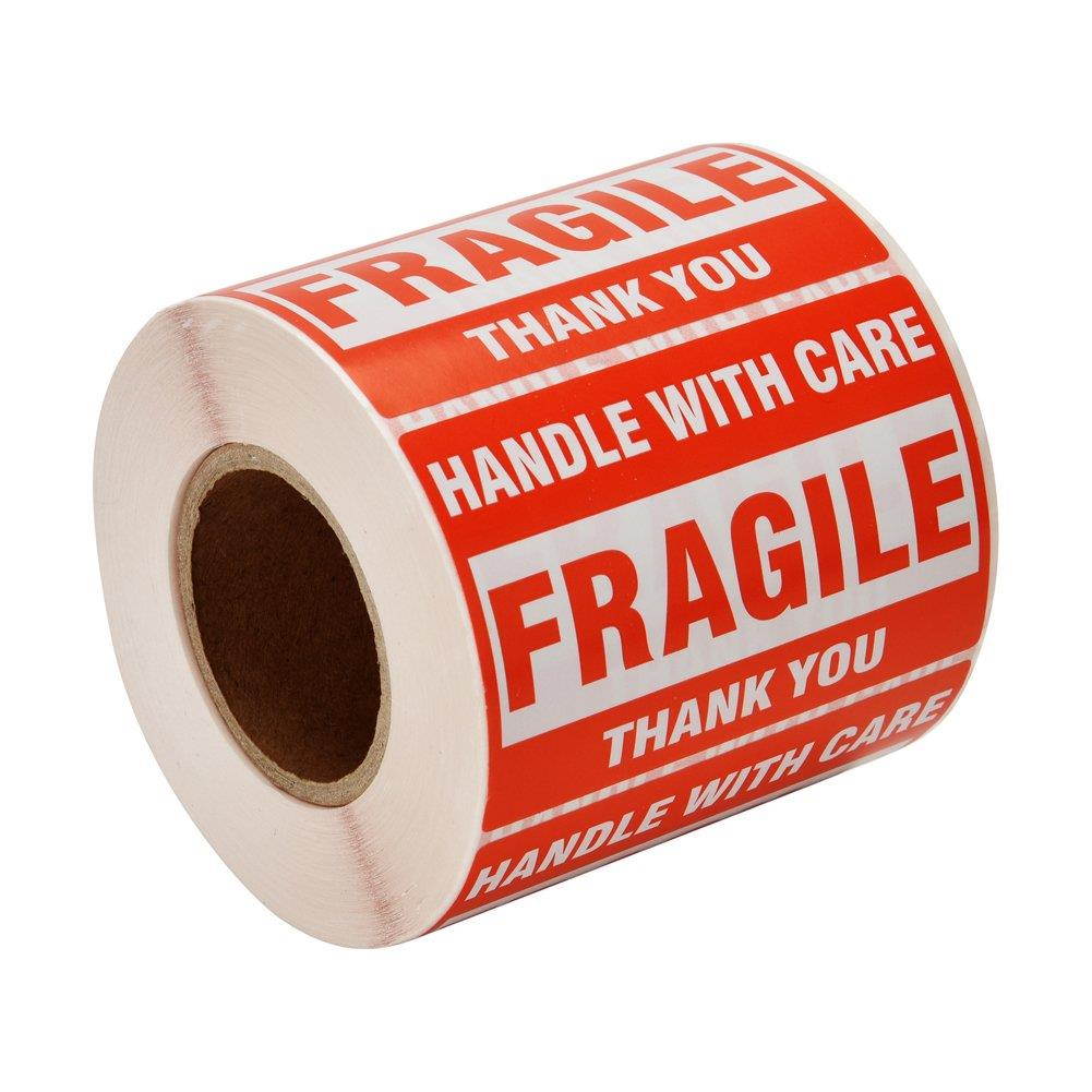 SJPACK 2000 Fragile Stickers 4 Rolls 2" x 3" Fragile - Handle with Care - Thank You Shipping Labels Stickers (500 Labels/Roll)