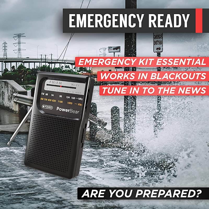 Portable Radio | AMFM 2AA Battery Operated with Long Range Reception for Indoor Outdoor Emergency Use | Radio with Speaker Headphone Jack Black