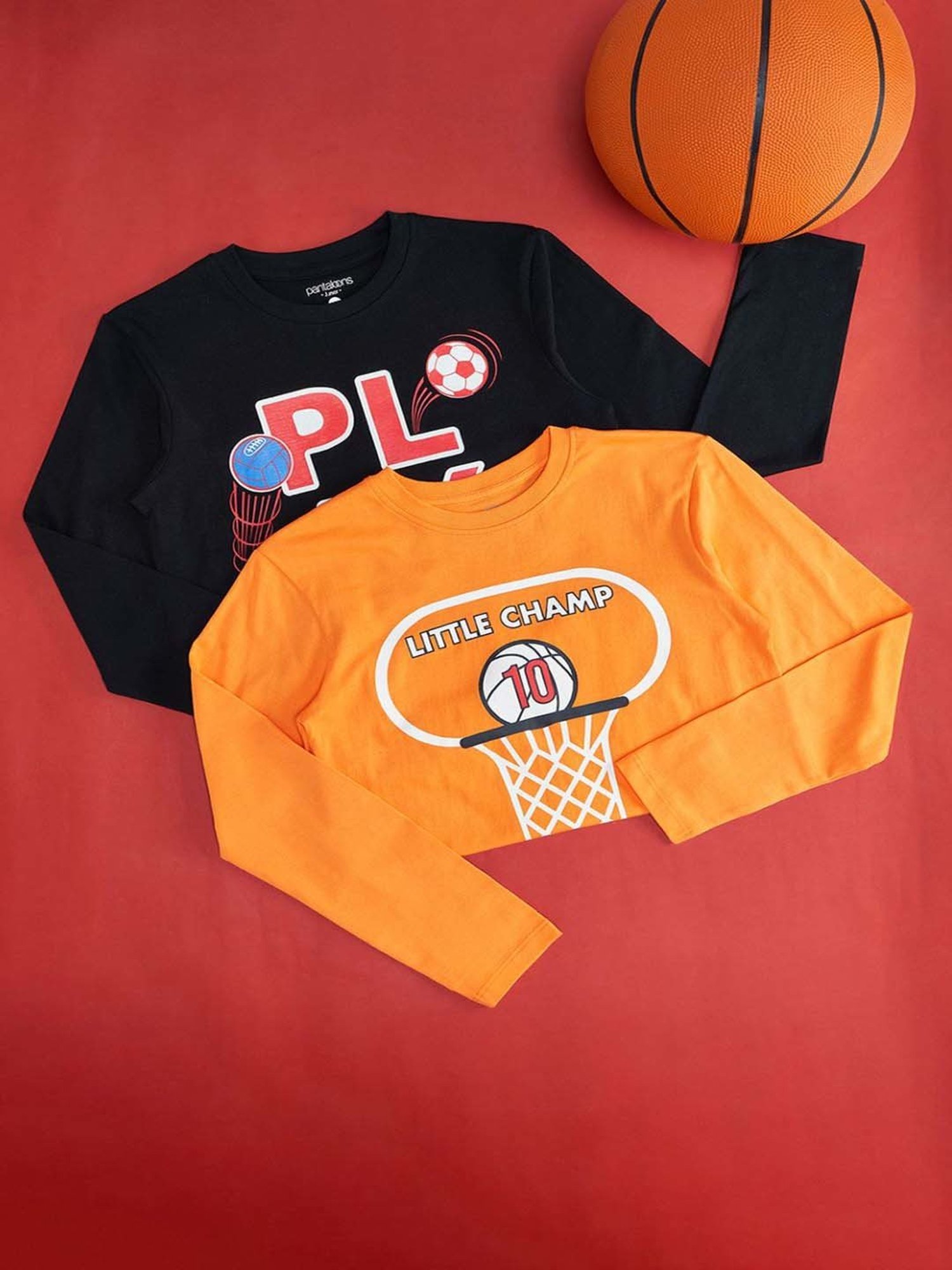 Pantaloons Baby Kids Black & Orange Cotton Printed Full Sleeves T-Shirt