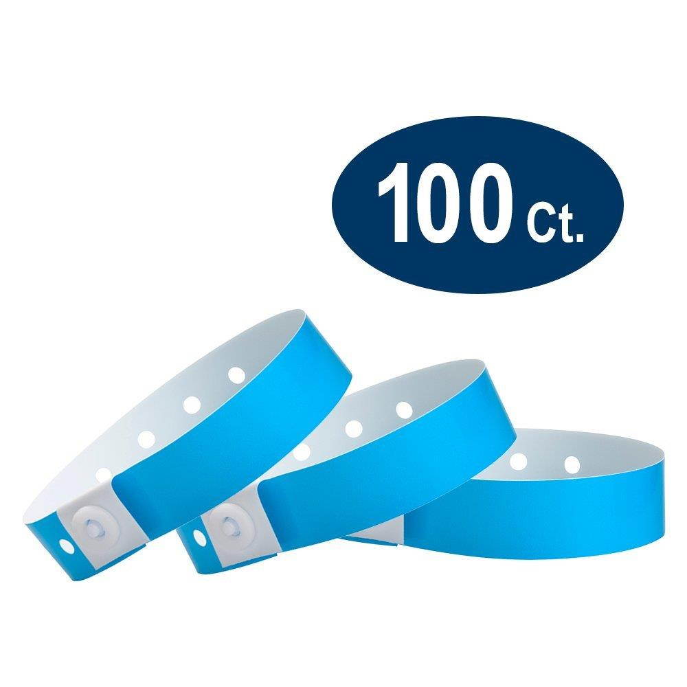 WristCo Neon Blue Plastic Wristbands - 100 Pack Wristbands For Events