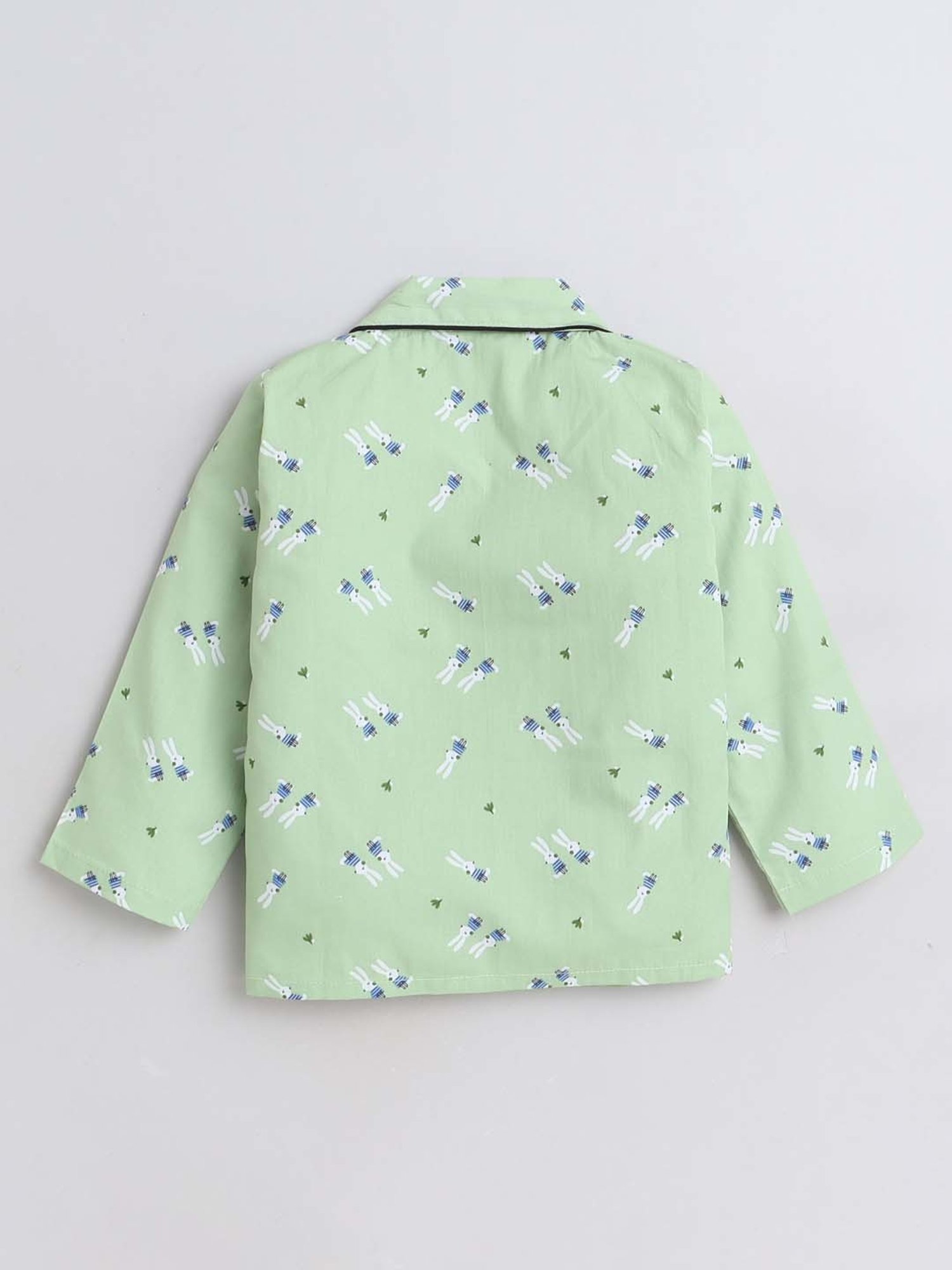 The Magic Wand Girls Green Cotton Printed Full Sleeves Shirt Set
