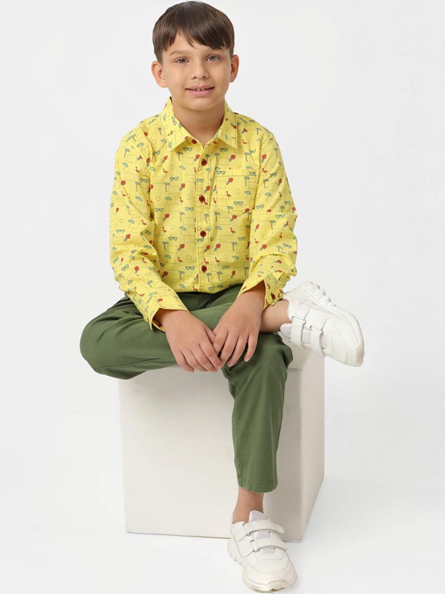 Kate & Oscar Kids Yellow Cotton Printed Full Sleeves Shirt
