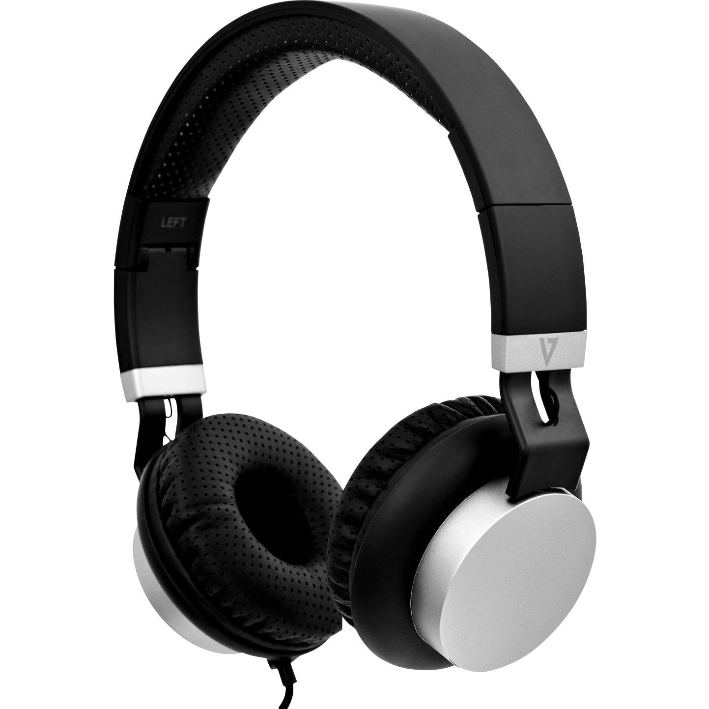 V7 Lightweight On-Ear Headphones - Black/Silver - Stereo - Black, Silver - Mini-phone - Wired - On-ear, Over-the-head - Binaural - Supra-aural - Noise Canceling