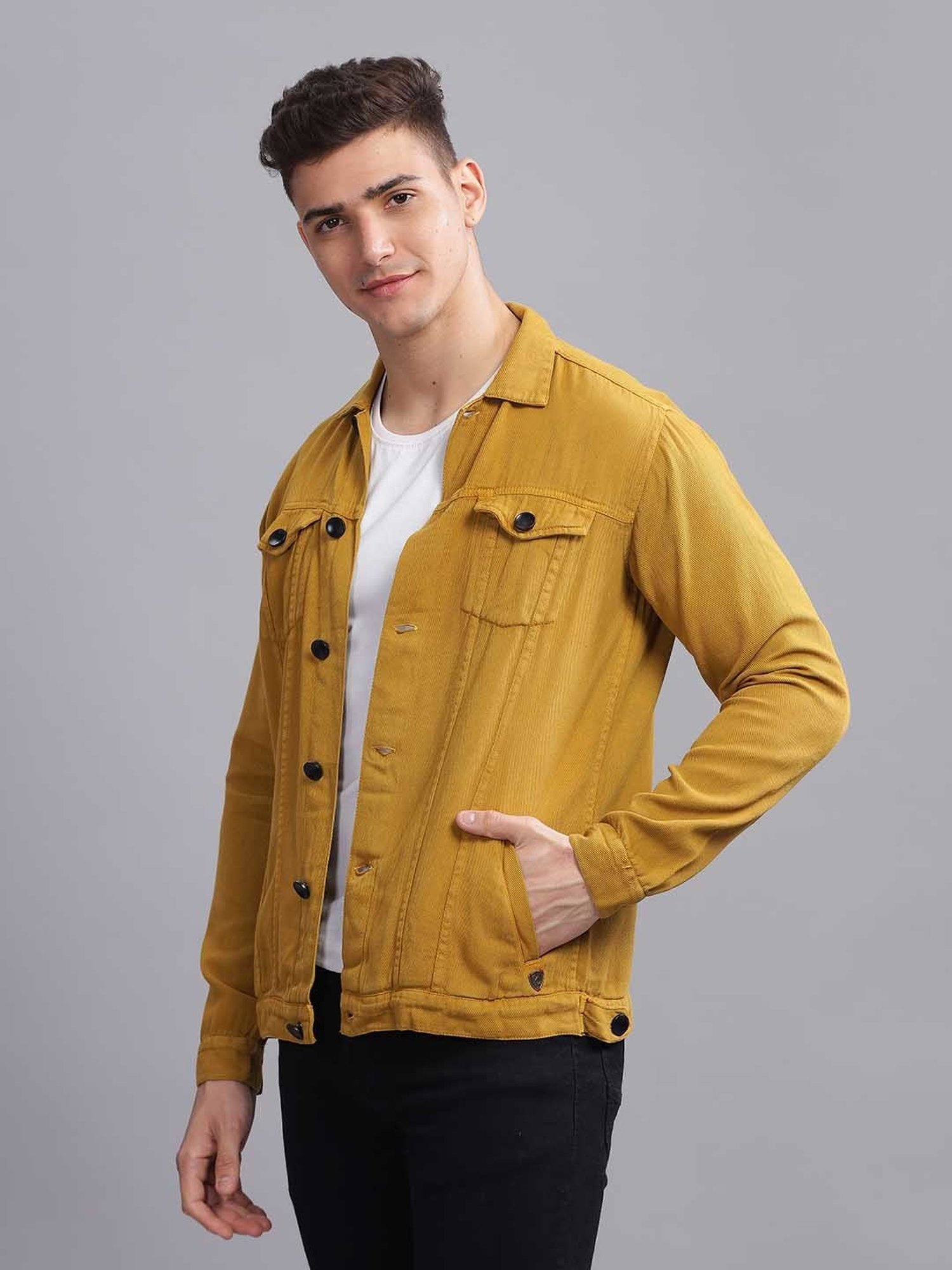 Kuons Avenue Khaki Regular Fit Denim Jacket
