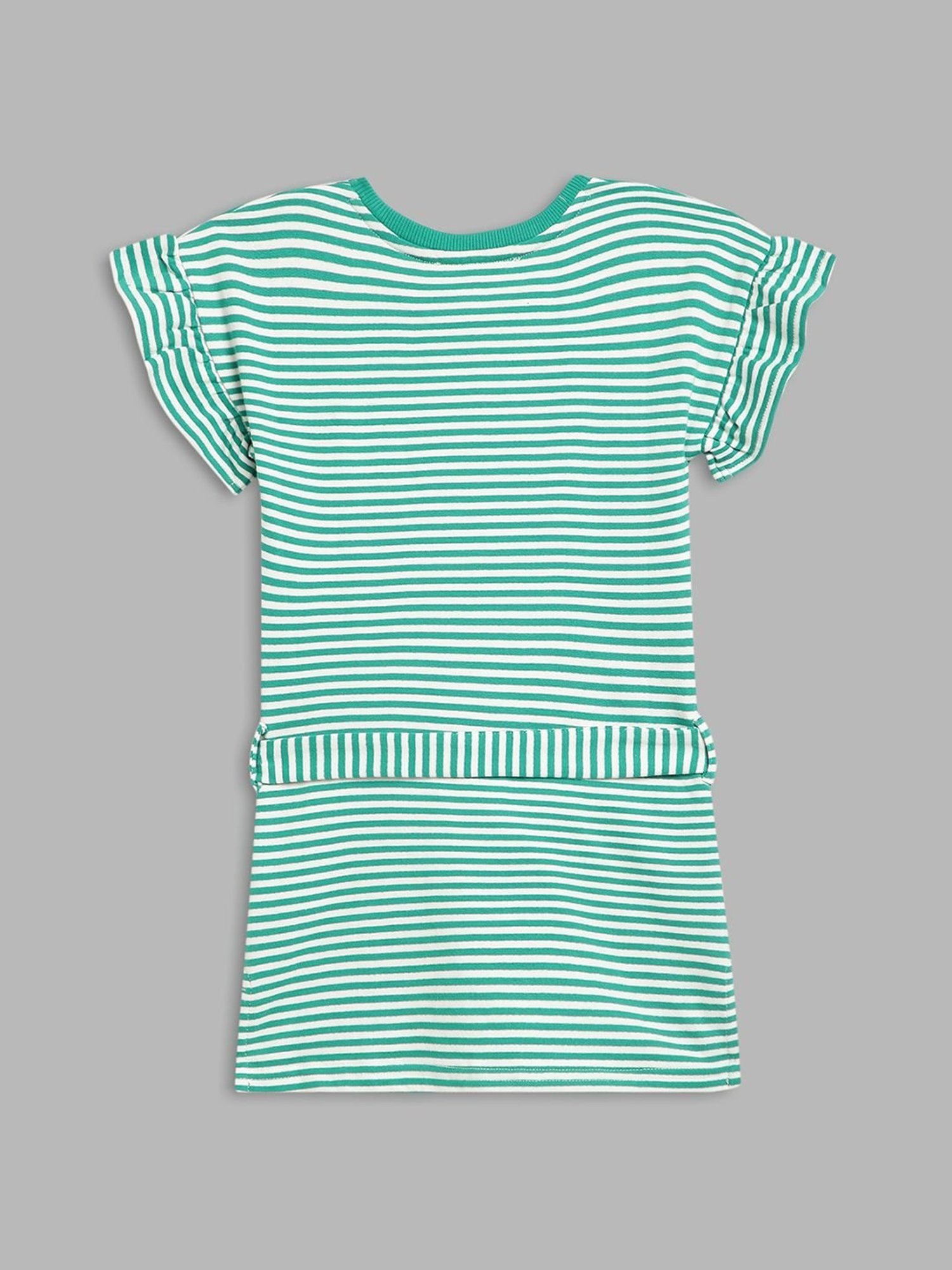 Elle Kids Green & White Cotton Striped Dress