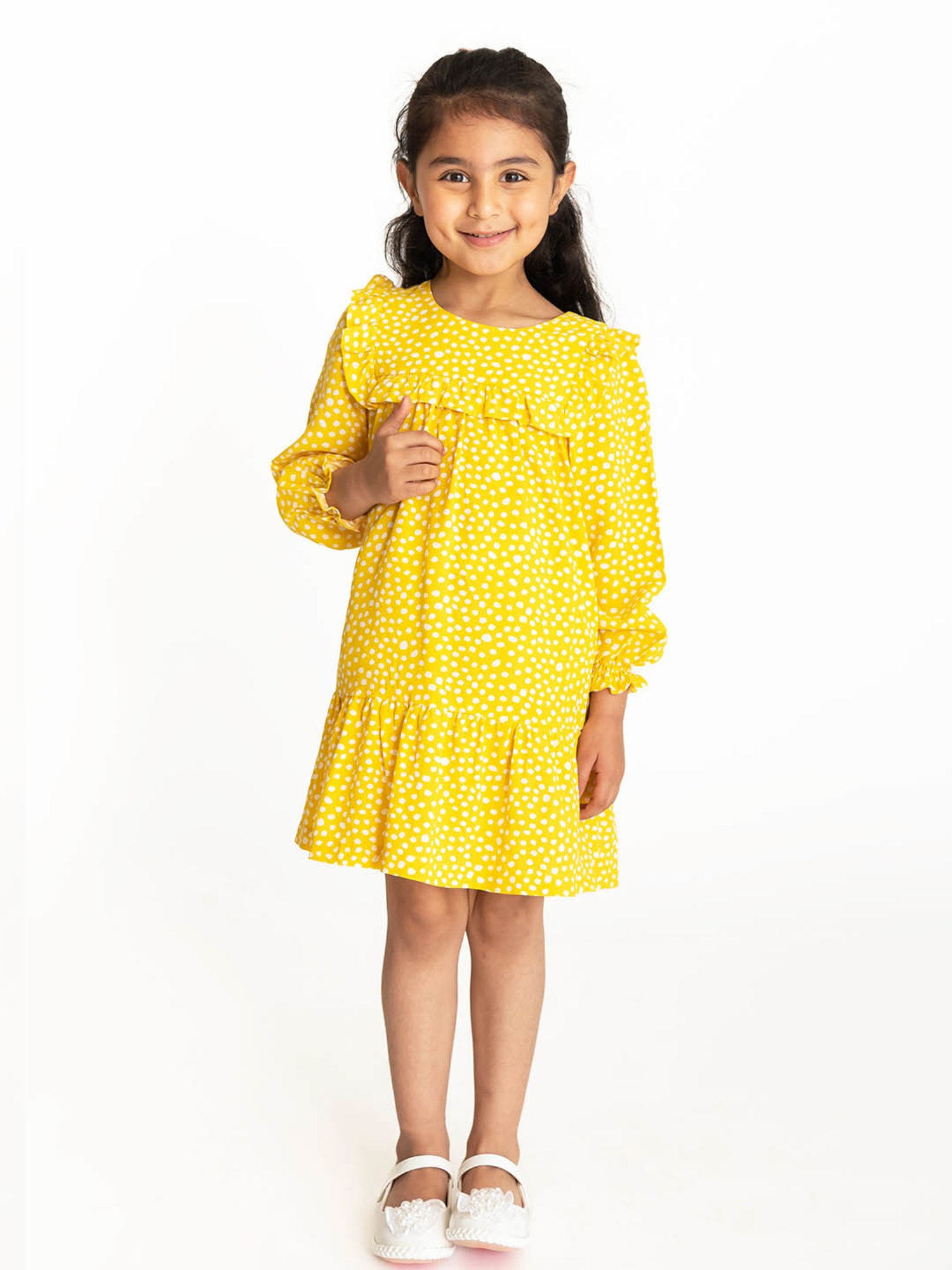 Campana Kids Yellow Printed Full Sleeves Dress