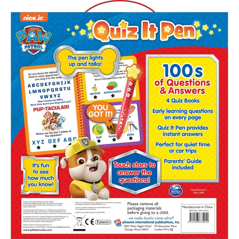 Pi Kids PAW Patrol Deluxe Quiz It Pen with 4 Books and Bonus Stickers