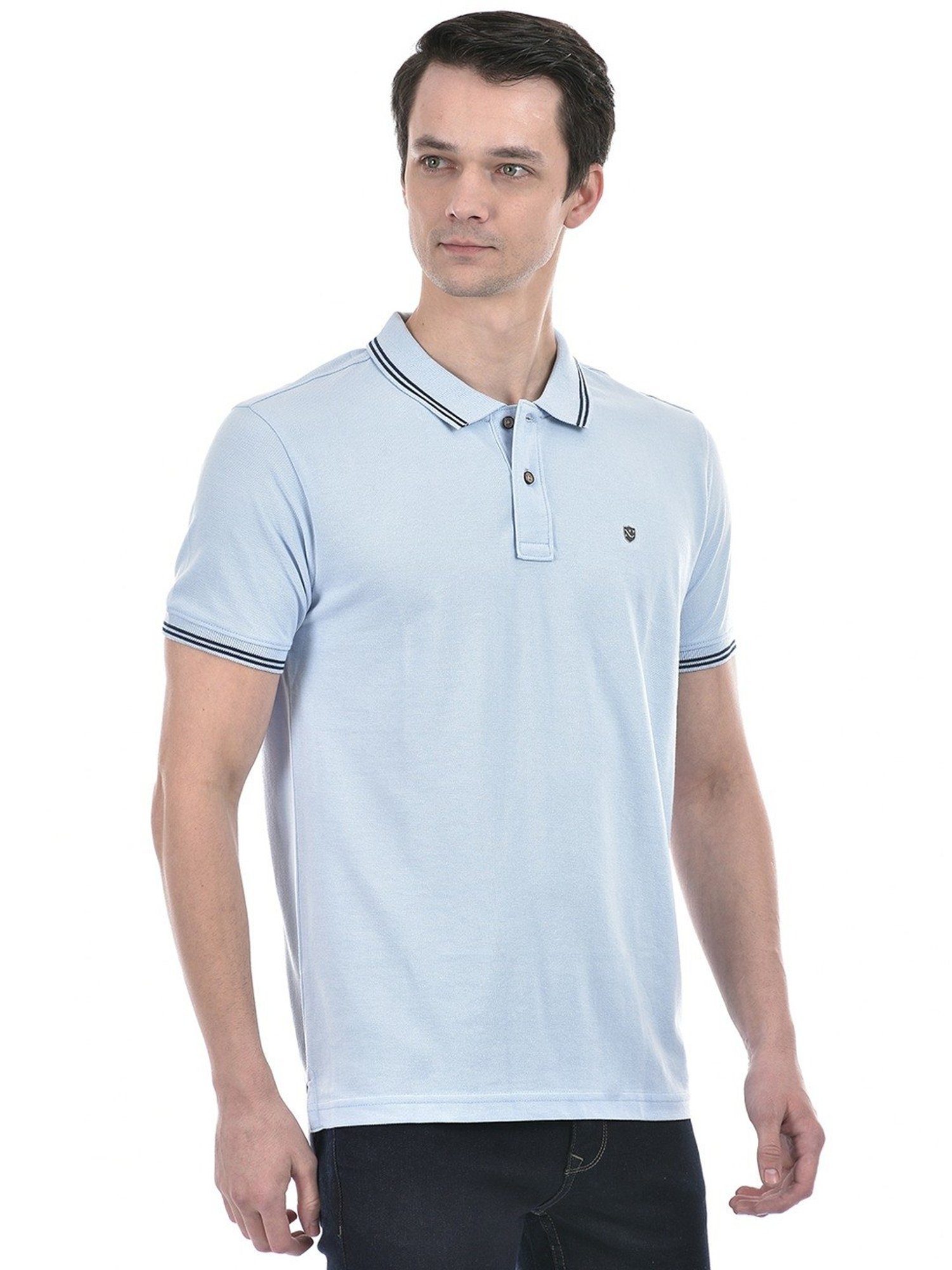 Numero Uno Powder Blue Cotton Slim Fit Polo T-Shirt