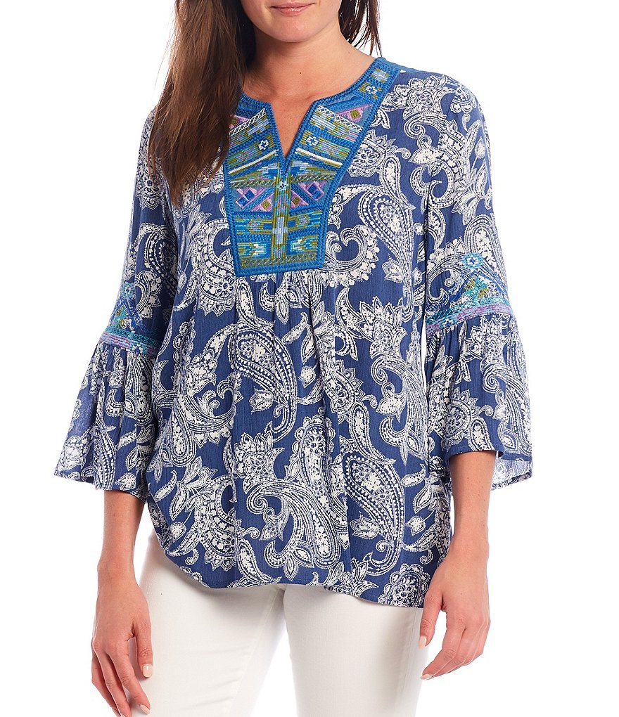 Calessa Embroidered Paisley Print Tunic
