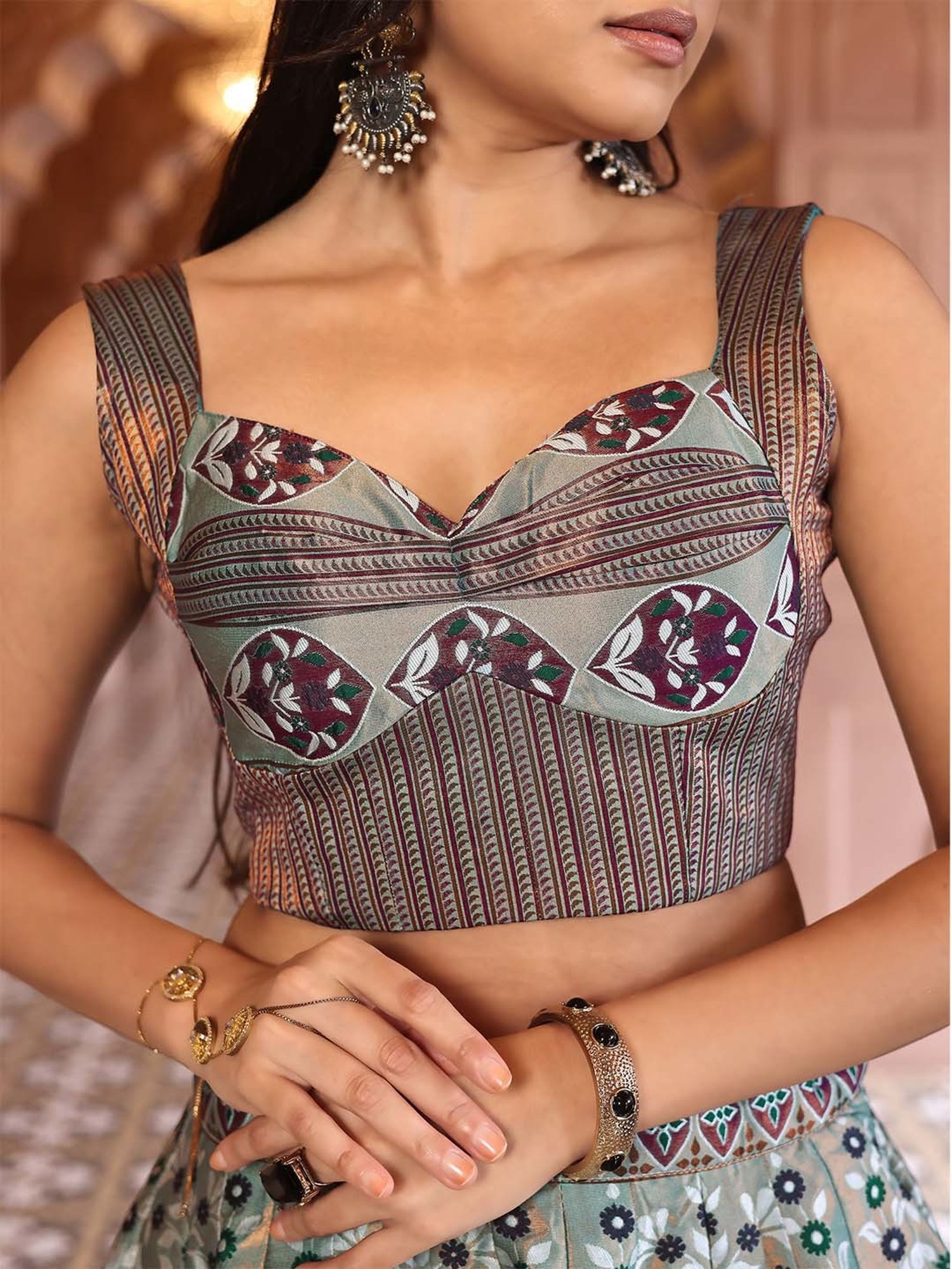 studiorasa Purple Hand Block Print Lehenga Set